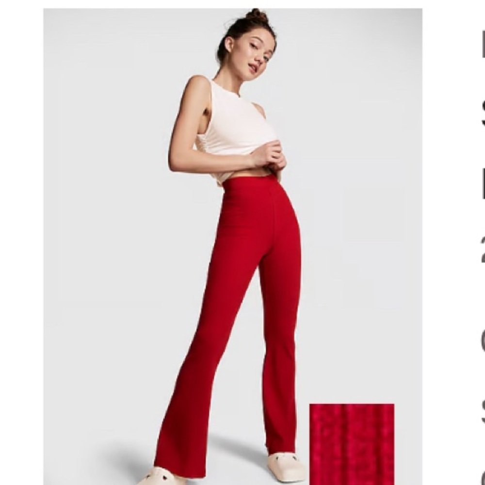 Pink stretch cotton ribbed flare legging size small